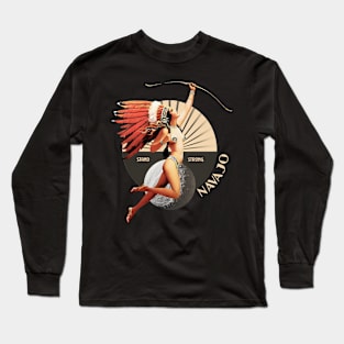 Navajo 1920's Art Deco Indian Moon Pin Up Girl Retro Stand Strong Long Sleeve T-Shirt